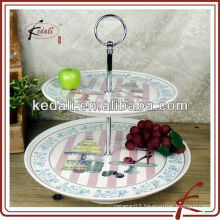 two layer ceramic cake stand with decal